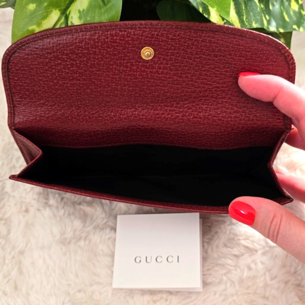 Gucci Vintage Burgundy Leather Long Wallet with COA, EUC - Picture 8 of 13